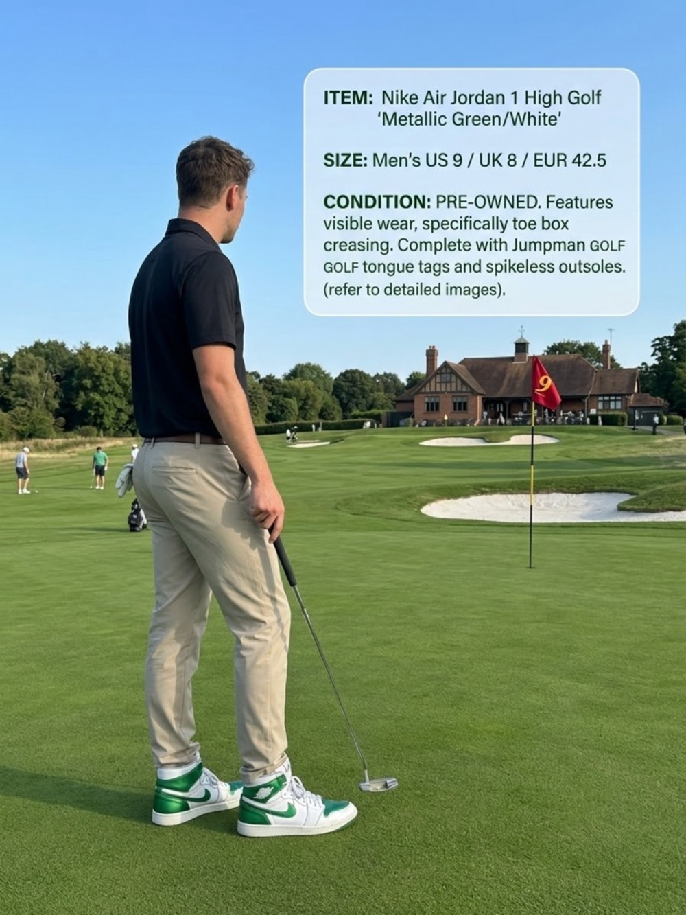 Nike Air Jordan 1 High Golf in Metallic Green and White